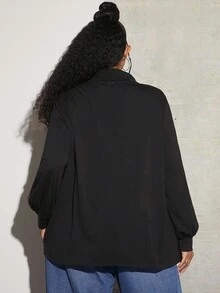 SHEIN CURVE+ 大碼字母和花卉印花T恤 - 黑色 - 查看 4