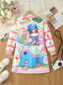 SHEIN 女大童卡通圖案落肩袖洋裝 - 彩色 - 查看 2