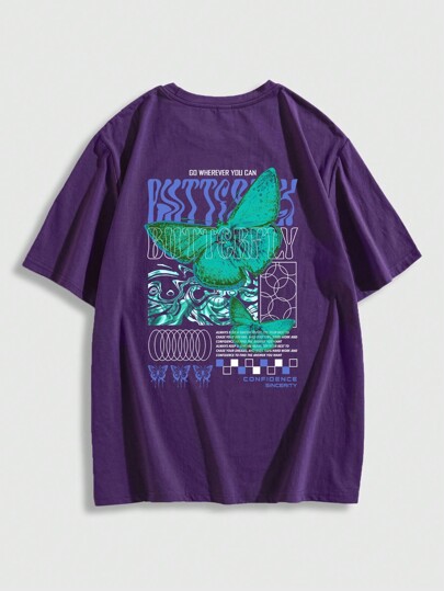 Street Life Herren Baumwolle Schmetterling & Slogan Grafik Y2k T-Shirt