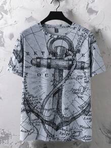 Manfinity LEGND Men Plus Anchor Print Tee - Grey - View 3