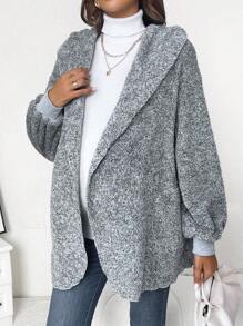 SHEIN Maternity Open Front Hooded Teddy Coat, For Winter