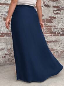SHEIN LUNE Plus Tie Waist Maxi Skirt - Navy Blue - View 3