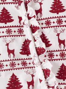 SHEIN Baby Girl Christmas Tree Print Button Front Jumpsuit & Headband - Multicolor - View 6