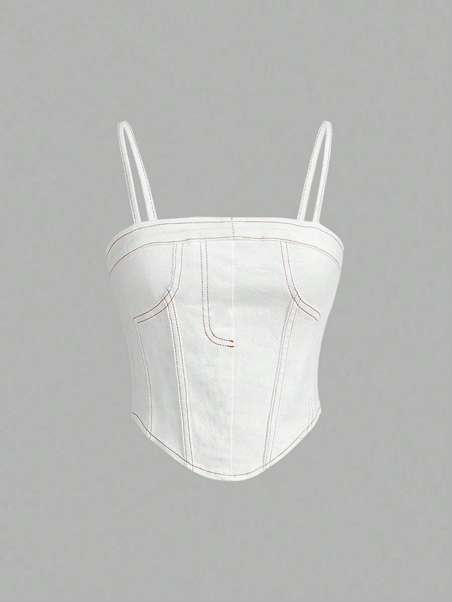 SHEIN Teen Girl Top-stitching Asymmetrical Hem Cami Top