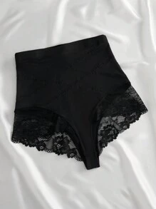 Ren tương phản Eo cao Quần lót định hình - màu đen - Xem 5