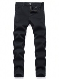 Manfinity Homme Men Cotton Solid Skinny Jeans Slim Fit Long Washed Dark Wash Jean Cargo Plain Black Party Casual Friends Office Going Out Urban Vacation