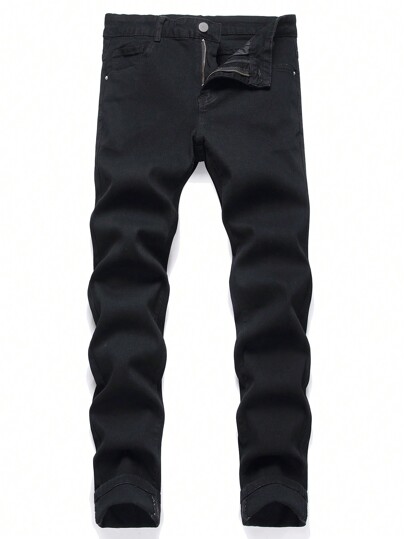 Manfinity Homme Men Cotton Solid Skinny Jeans Slim Fit Long Washed Dark Wash Jean Cargo Plain Black Party Casual Friends Office Going Out Urban Vacation
