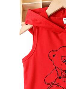 SHEIN 男小童小熊印花連帽背心上衣和字母圖案拼接側邊接縫衛褲 - 彩色 - 查看 5