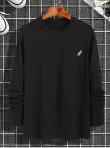 Manfinity Homme Men Wings Print Casual Long Sleeve Tee, Boyfriend Gift, For Work, For Fall - Black - View 3