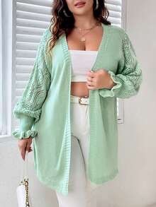 Celure 大码镂空针织荷叶边袖开衫 - 綠色 - 查看 6