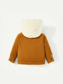 男嬰翻蓋細節加絨內裏連帽夾克 - 棕色 - 查看 2
