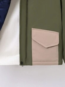 SHEIN Tween Boy 1pc Colorblock Flap Pocket Zipper Hooded Trench Coat