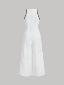 SHEIN MOD Contrast Trim Flap Detail Wide Leg Jumpsuit