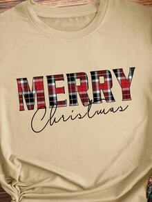 SHEIN EZwear 聖誕圖案T恤 - 卡其色 - 查看 5