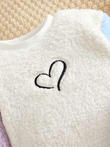 SHEIN 少女心刺繡拼色泰迪熊運動衫和褲子 - 藍色 - 查看 3