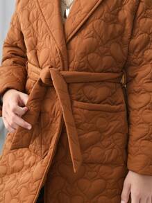 SHEIN Tween Girl 1pc Lapel Neck Belted Quilted Coat