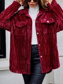 SHEIN LUNE Áo khoác có túi thả vai - Đỏ - Xem 5