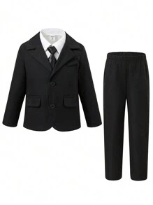 男小童單排釦火焰&西裝褲&襯衫&系帶