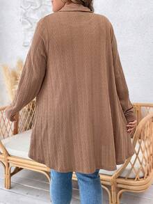 SHEIN LUNE 大碼開門襟不對稱下擺外套 - 卡其色 - 查看 2