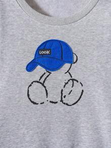 男大童卡通圖案加絨內裏衛衣和衛褲 - 灰色 - 查看 3