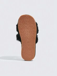 時尚潮流涼爽舒適防滑休閒家居冬季保暖毛絨拖鞋 - 黑色 - 查看 3