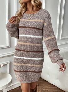 EMERY ROSE Striped Pattern Drop Shoulder Sweater Dress Fall Winter Cloth For Women - Multicolor - View 1