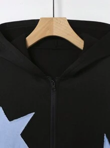 Manfinity Hypemode 男士鬆身星星印花落肩連帽衛衣,附拉鍊設計 - 黑色 - 查看 4