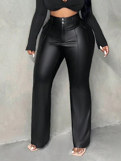 Slaydiva Slayr Plus Elegant Casual Solid Color Slim Fit Pockets Long Pants For Plus Size Women