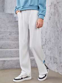 SHEIN 男孩字母貼布斜口袋長褲 - 白色 - 查看 1