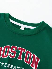 SHEIN 男童字母圖案運動衫和運動褲 - 墨綠色 - 查看 3