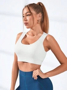 Cut Out Back Sports Bra - White - View 5