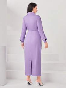 Modelyn Váy dài dạ hội có túi vá cổ Surplice - Màu tím - Xem 2