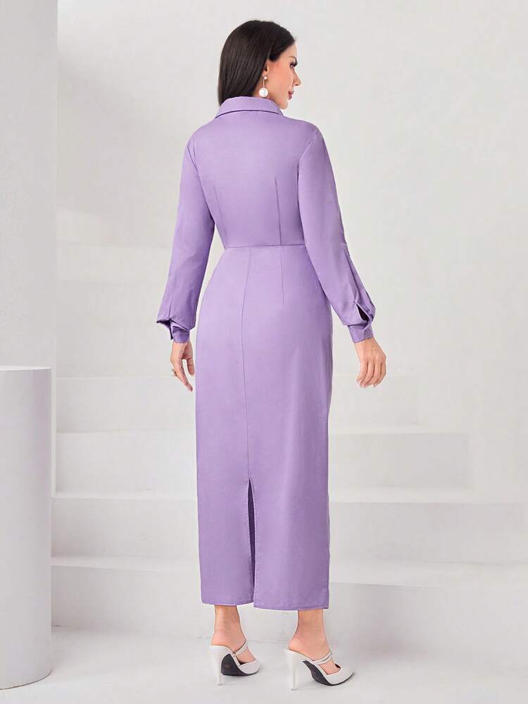 Surplice Neck Patch Pocket Ruched Dress Long Evening Dresses