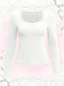 Flirla Plus Lace Trim Tee - White - View 1