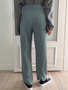 DAZY High Waist Plicated Detail Straight Leg Pants - Cadet Blue - View 3