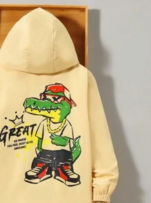 SHEIN Tween Boy Slogan & Cartoon Graphic Hooded Thermal Lined Coat - Apricot - View 4