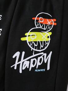 SHEIN Cô Gái Trẻ Khẩu hiệu & Đồ họa Hoạt hình Quần thể thao - màu đen - Xem 4