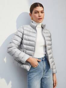 BizChic 冬季拉链夹棉大衣 - 淺灰色 - 查看 1