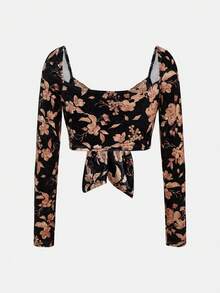 Whitebread Floral Print Knot Front Crop Tee - Multicolor - View 2