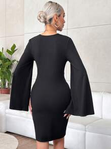 SHEIN Privé Twist Front Cloak Sleeve Bodycon Dress - Pink - View 2