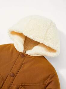 男嬰翻蓋細節加絨內裏連帽夾克 - 棕色 - 查看 4