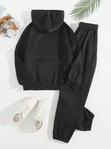 INAWLY 袋鼠口袋抽繩保暖連帽衫和運動褲