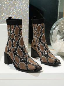 Giày bốt đan thêu ngọn lửa cho nữ, Giáng sinh, mùa thu và mùa đông mới lạ, bốt cao đến giữa bắp chân, bốt thời trang ngoài trời, Halloween, bốt thời trang ngày lễ cho phụ nữ - Nhiều màu - Xem 1