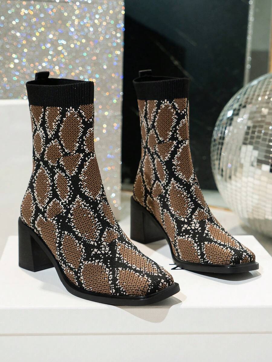 Giày bốt đan thêu ngọn lửa cho nữ, Giáng sinh, mùa thu và mùa đông mới lạ, bốt cao đến giữa bắp chân, bốt thời trang ngoài trời, Halloween, bốt thời trang ngày lễ cho phụ nữ - Nhiều màu - Xem 1