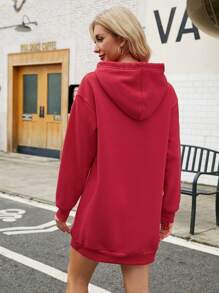 SHEIN Essnce 標語圖案落肩袖抽繩連帽洋裝 - 紅色 - 查看 2