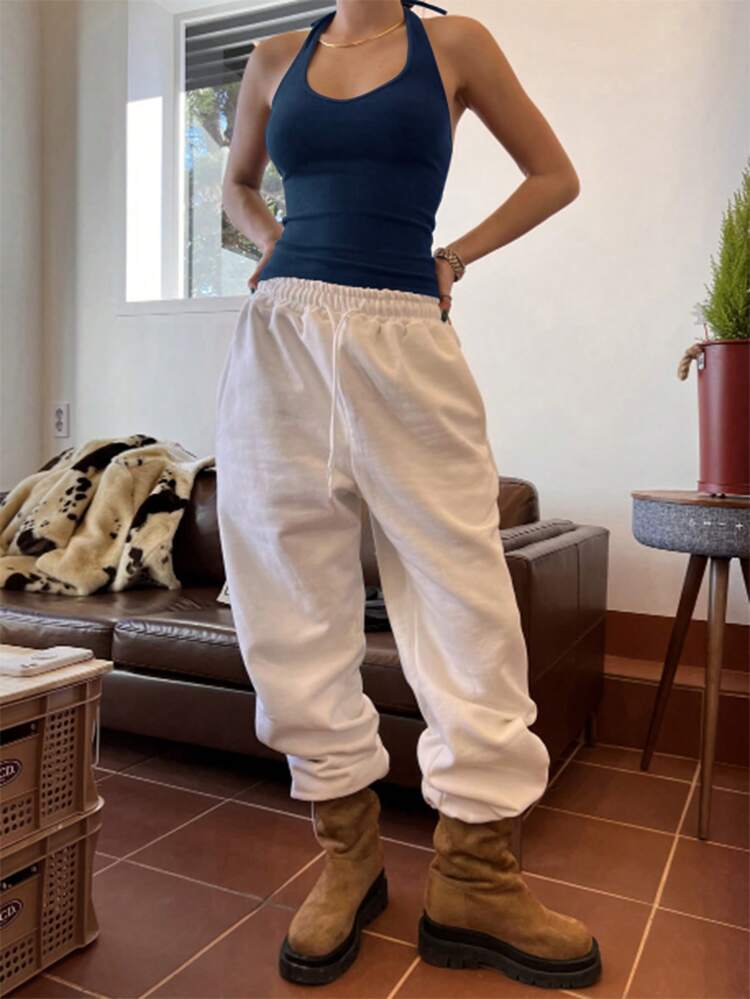 Solid Backless Halter Top Y2k Tank Tops