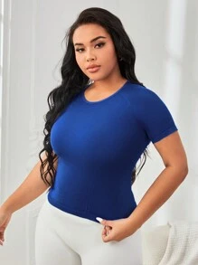 Easithlete Plus Solid Raglan Sleeve Sports Tee - Royal Blue - View 3