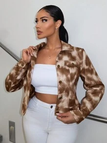 SHEIN SXY Tie Dye Flap Detail Crop Jacket
