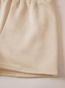 SHEIN EZwear Plus Solid Thermal Lined Sweatshirt & Sweatpants & Track Shorts - Khaki - View 6