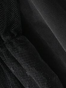 DAZY Contrast Mesh Flounce Sleeve Slit Hem Dress - Black - View 3